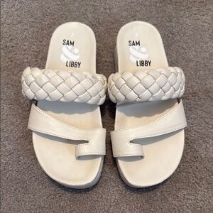 Sam & Libby Cream Slide Sandals with Quilted Strap